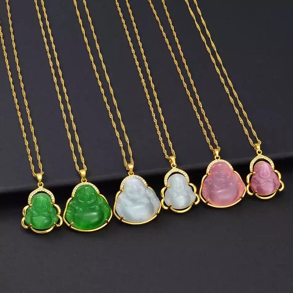 Pink Buddha Pendant Necklace With 5 Fe 9 - Picture 2 of 4